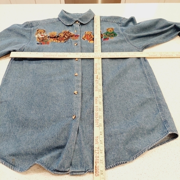 Vintage Cambridge Dry Goods Women's Large Denim Shirt Embroidered Teddy Bear EUC - Picture 8 of 11